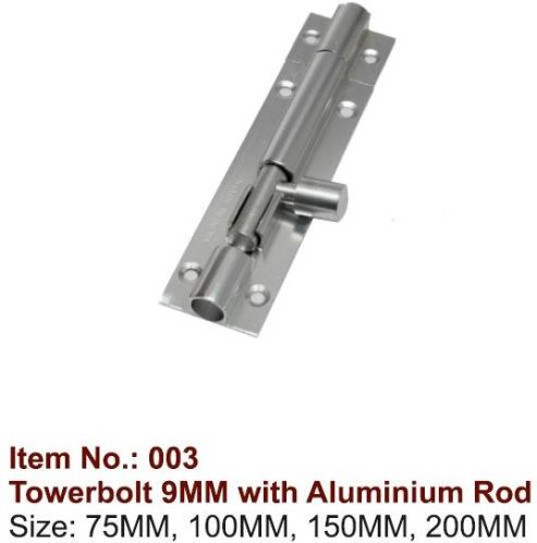 9mm Tower Bolt With Aluminium Rod, Size : 75mm, 100mm, 150mm, 200mm