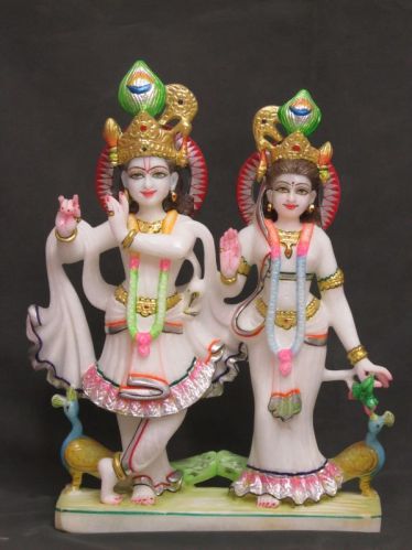 Printed Marble Radha Krishna Statue, For Garden, Home