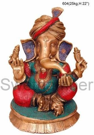 Brass Ganesha Idol, For Interior Decor, Color : Multicolor