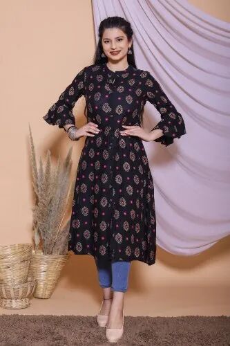 Printed Rayon Double Layer Kurti, Size : Large, Medium, XL