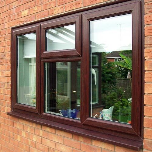 Rectangular Sliding UPVC Window, For Home, Hotel, Restaurant, Frame Color : Brown