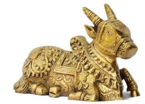 Plain Polished Brass Nandi Statue, For Worship, Temple, Interior Decor, Office, Home, Packaging Type : Carton Box