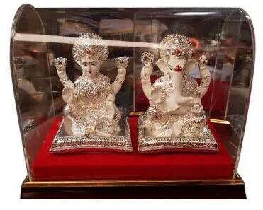 Silver Plated Laxmi Ganesh Statue, Size : 4 Inch