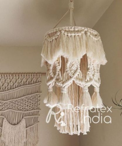 Refratex India Plain Cotton MCLS105 Macrame Lamp Shades, Style : Antique