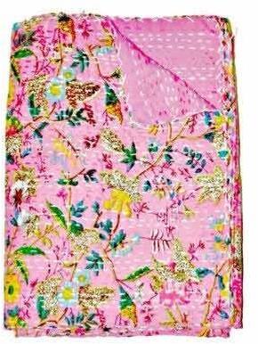 Floral Cotton Reversible Quilt, Color : Pink