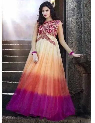 Standard Trendy Designer Gown, Color : Multi