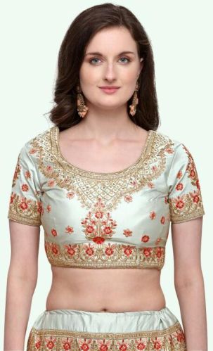 Nakkashi Satin Silk Embroidered Lehenga, Pattern : Embroidery