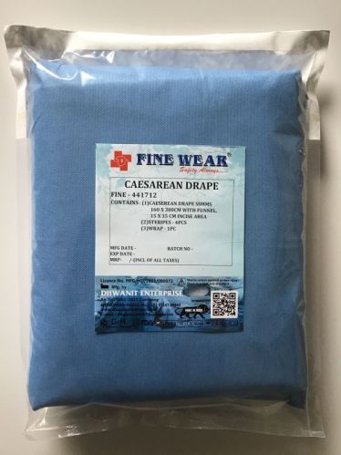 Blue Fine Wear Non-Woven Plain Cesarean Drape, For Hospital, Size : 160 X 250 Cm