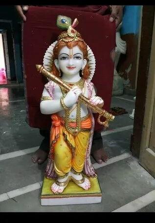 Painted Marble Krishna Statue, For Worship