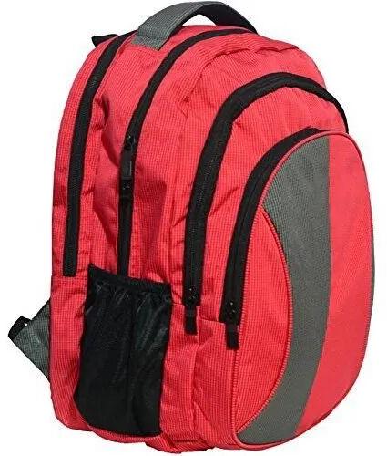 Polyester Rexin Plain Customized School Backpack, Color : Red Black