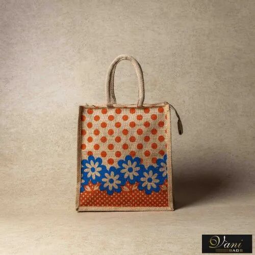 Printed Jute Lunch Bags, Color : Brown