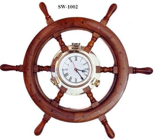Brown Round Laminated Wooden Ship Wheel, For Home Decor, Style : Antique