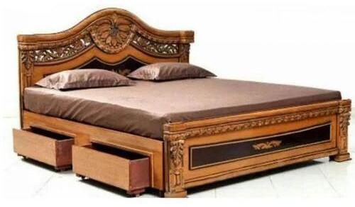 Teak Finish Wooden Double Bed, For Home, Color : Brown