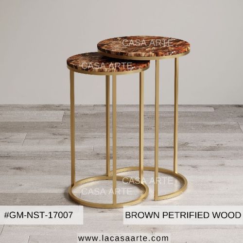Brown Petrified Wood Nested Side Table, Feature : Attractive Pattern, Fine Finish, Hand Made, Hard Structure