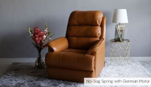 Wooden Street Leatherette Motorized Recliner Sofa, Color : Brown