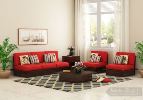Rectangular Low Floor Wooden Sofa Set, Color : Dusky-Rose