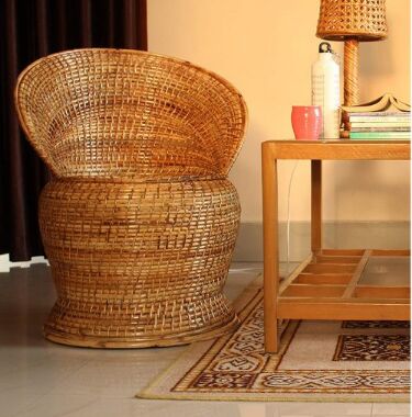 Natural Cane Stool With Backrest