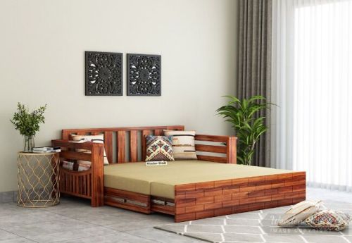 Wooden Street Rectangular Sheesham Wood Sofa Cum Bed, Style : Modern