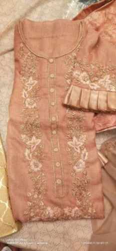 Jute Shimmer Fabric Kurta With Dabka and Resham Work