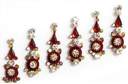 Maroon Stone Velvet Multicolor Designer Indian Bindi, For Parlour, Personal, Occasion : Party, Wedding