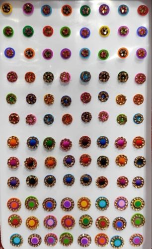 Stone Round Multicolor Resin Designer Fancy Bindi, For Parlour, Personal, Occasion : Party, Wedding