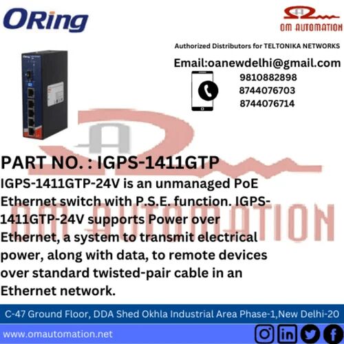 ORING IGPS-1411GTP Series Industrial 6-port Slim Type Unmanaged Gigabit PoE Ethernet Switch