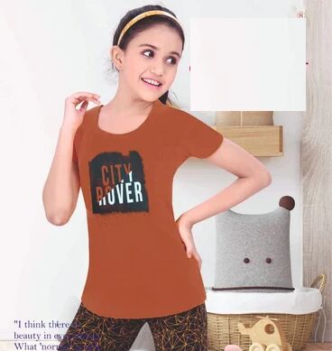 Hosiery Cotton Girls Printed Tshirt, Occasion : CASUAL Wear