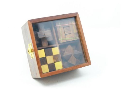 4 In 1 Wooden Box Puzzle Set | Brain Teaser Games | Fun & Learning