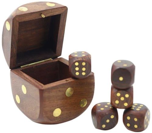 Mittimate Polished Wooden Dice Box, Size : 6.35 × 6.35 × 2 Cm