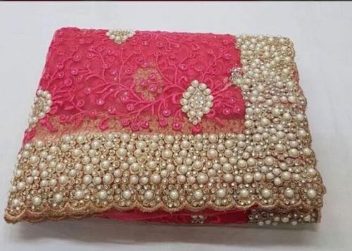 DOT EXPORTS Border Designed Pearl Diamond Work Sarees, Occasion : Bridal Wear