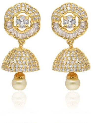 CNB2638 AD Gold Finish Jhumka Earrings, Gender : Female