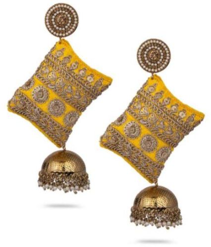 CNB740 Traditional Gold Finish Jhumka Earrings, Occasion : Party Wear
