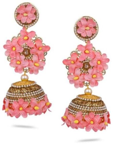 CNB733 Gold Finish Floral Jhumka Earrings, Style : Antique