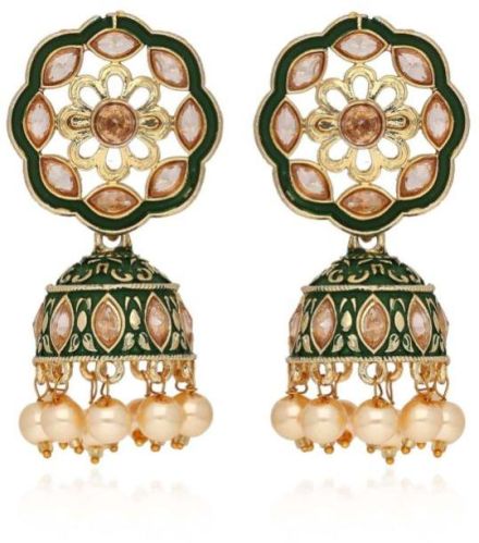 CNB41203 Gold Finish Meenakari Jhumka Earrings, Style : Antique