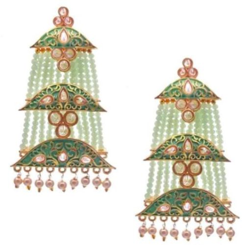CNB593 Gold Finish Meenakari Long Earrings, Style : Antique