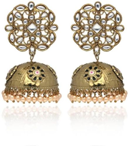 CNB41322 Mehendi Finish Kundan Jhumka Earrings, Packaging Type : Velvet Box