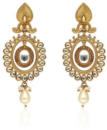 BGW116 Mehendi Finish Kundan Long Earrings, Style : Antique