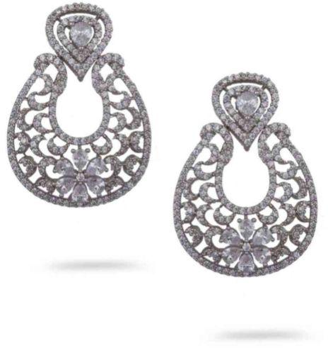 CNB773 Rhodium Finish CZ American Diamond Earrings