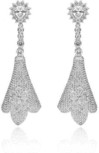 CNB21878 Rhodium Finish CZ American Diamond Jhumka Earrings