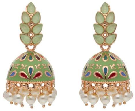 CNB26473 Rose Gold Finish Meenakari Jhumka Earrings