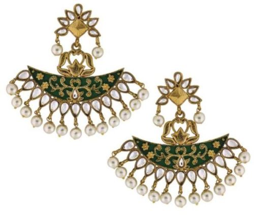 S20941 Traditional Mehendi Finish Long Earrings, Style : Antique