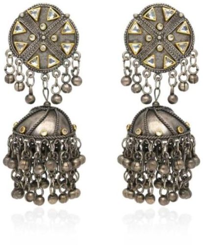 YGI31 Two Tone Finish Kundan Jhumka Earrings