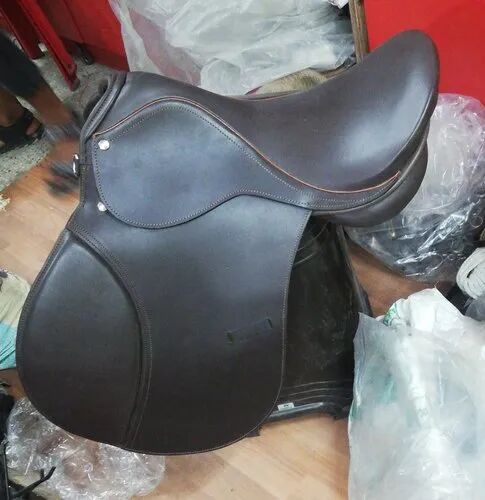 Leather English Horse Saddle, Color : Black