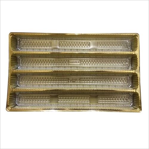 Rectangular Plastic Chocolate Packing Tray, Color : Golden