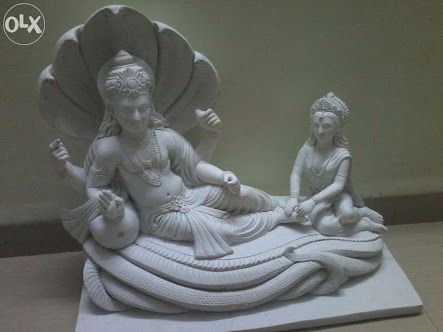 Printed Marble Vishnu Laxmi Shesh Saiya Statue for Worship