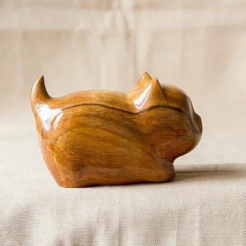 Brown Wood Cat Statue, For Interior Decor