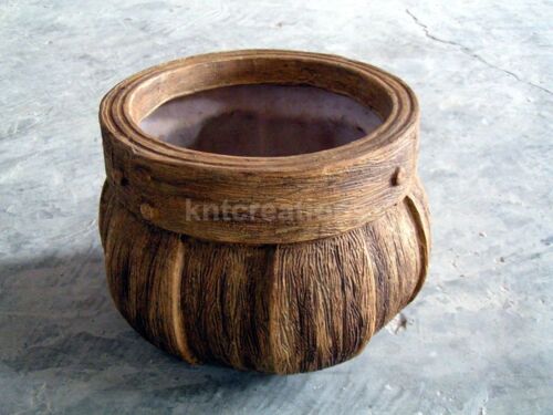 Wooden Round Barrel Wood Planter, Color : Light Brown