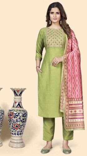 Chinon Straight Kurta Pant With Dupatta