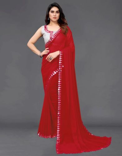 Georgette Mirror Work Saree, Saree Length : 5.30 Mtr