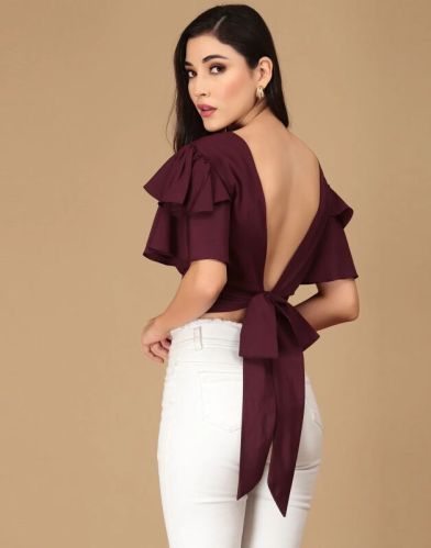 Maroon Stylish Back Crop Top
